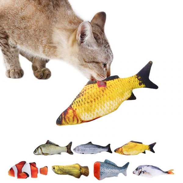 Soft plush toy in the shape of a fish for a pet cat
